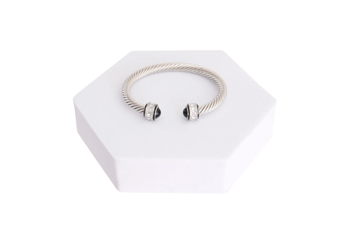 Black Pearl Twisted Cable Silver Bangle