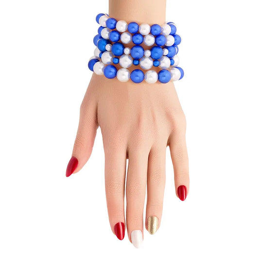 Blue White Pearl Bracelets 5 Pcs