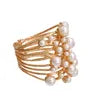 Cream Pearl Studded Gold Hinge Cuff