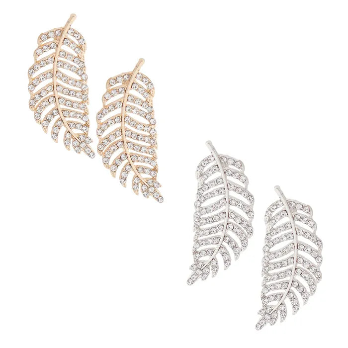 Rhinestone Feather Studs