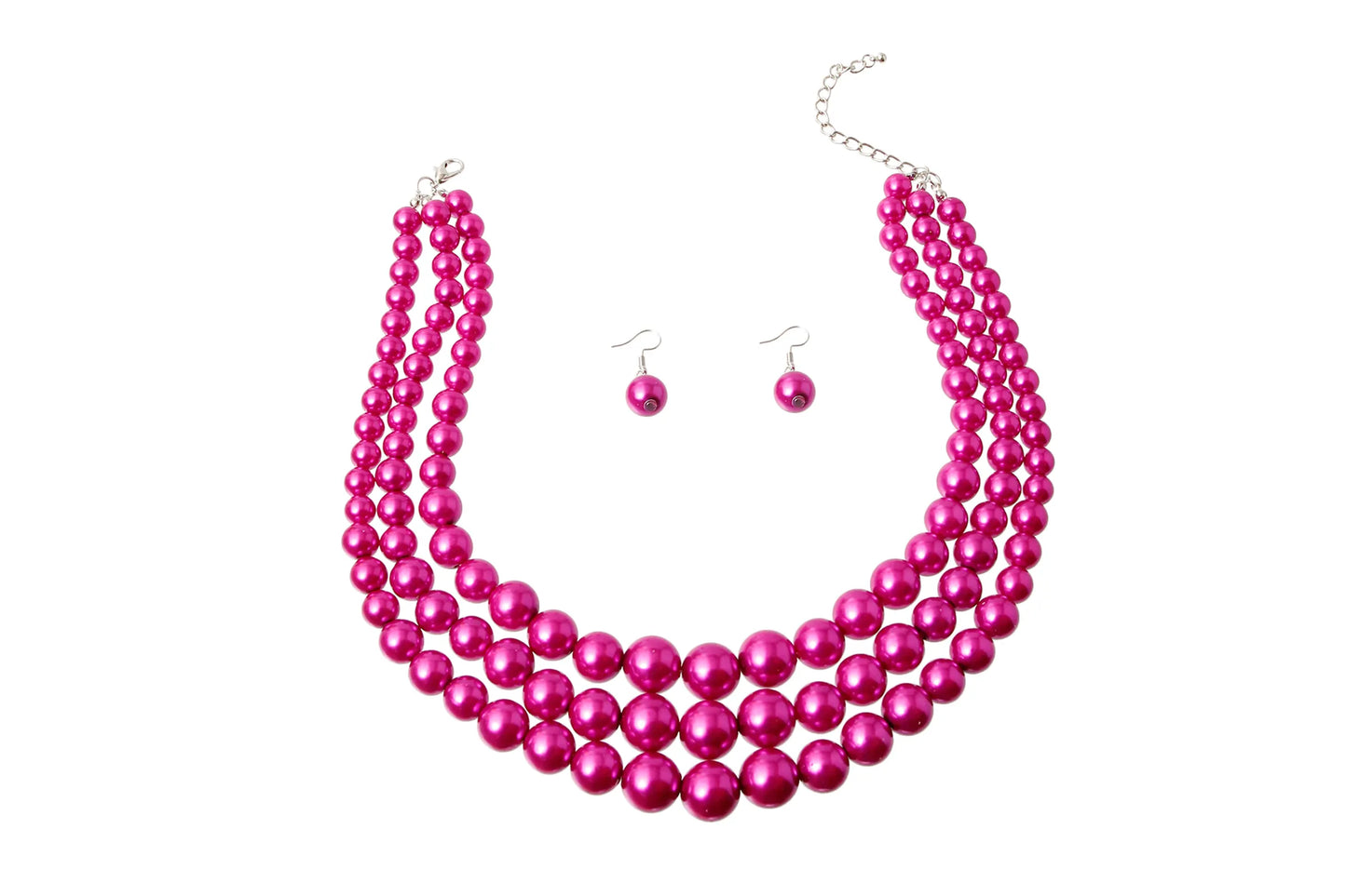 Fuschia Multi Strand Pearl Necklace Set