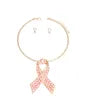 Gold Pink Pearl Cancer Ribbon Pendant Collar