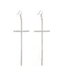 Pave Rhinestone Silver Cross Drop Earrings